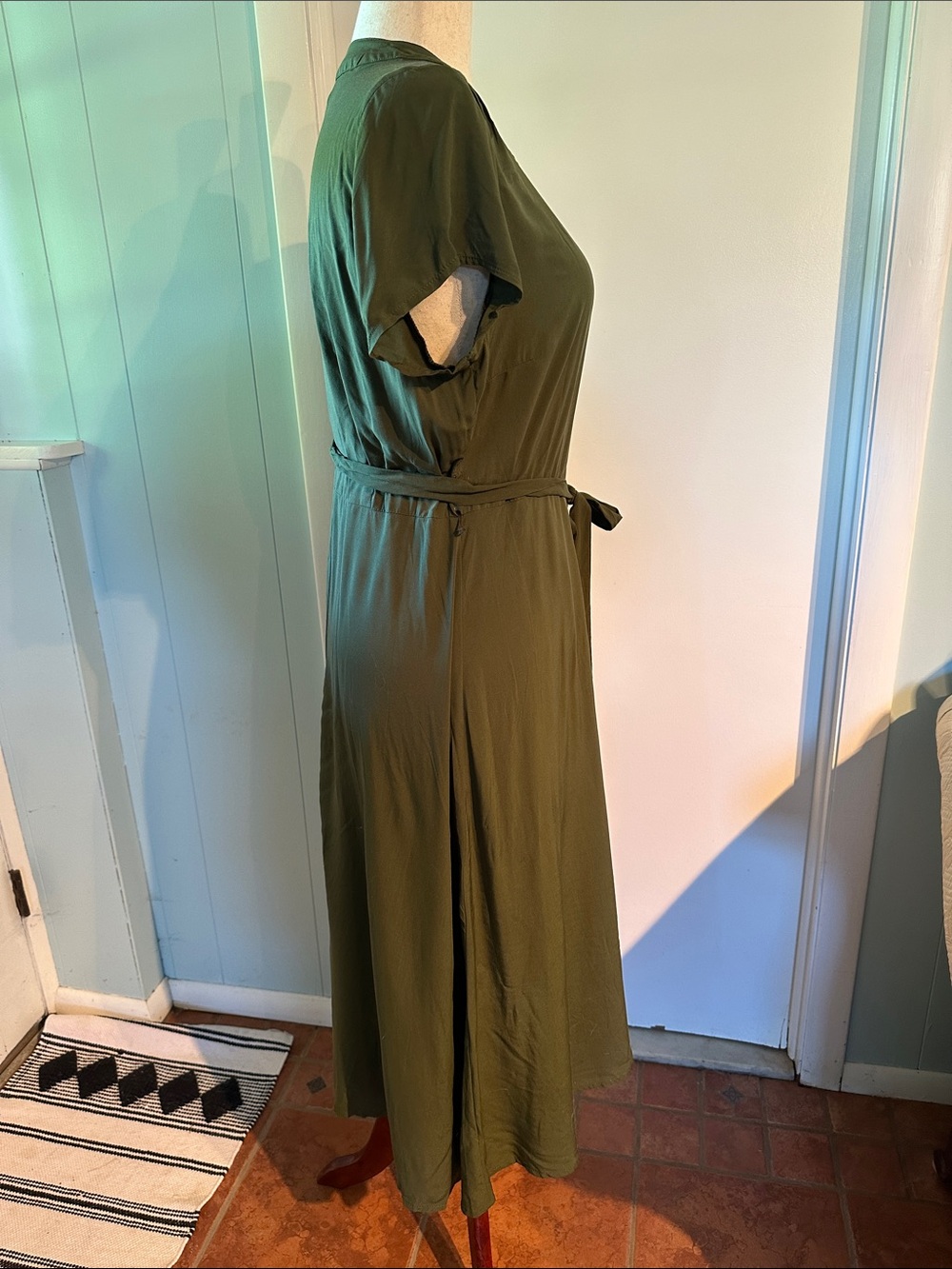 Old Navy Olive Green Wrap Midi Dress - Picture 3 of 5
